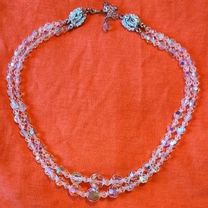 Vintage Lady Ellen 2 Strand Layered Aurora Borealis Crystal Bead Choker Necklace